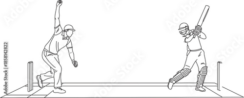 Cricket Bowler Delivering Ball to Batsman on Pitch