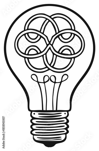 Creative concept lightbulb with intertwined infinity symbols, idea illustration