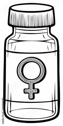 Female Symbol on Transparent Bottle with Cap Illustration, Healthcare and Medicine Concept