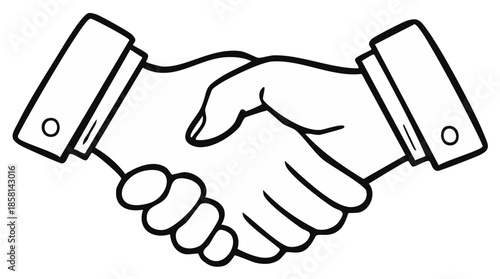 Two hands shaking in a business agreement gesture outline drawing illustration