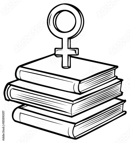 Feminine Symbol Placed Atop a Stack of Books Depicting Female Empowerment and Education