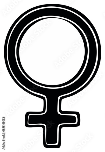 Female gender symbol black silhouette representing womanhood or feminine identity isolated vector artwork in simple style for various designs