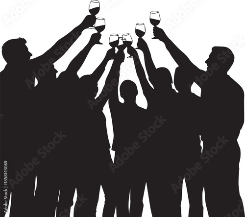 Group celebrating with wine glasses