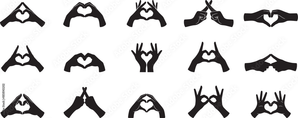 Fototapeta premium Different I love you heart hand sign collection, clean silhouette, simple graphic collection, Vector illustration.