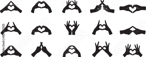 Different I love you heart hand sign collection, clean silhouette, simple graphic collection, Vector illustration.