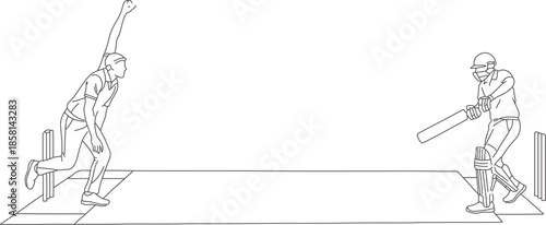 Cricket Bowler Delivering Ball to Batsman