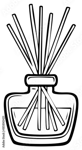 Aromatic Reed Diffuser Line Art with Essential Oils in Glass Bottle and Sticks