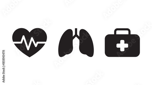 Medical Icons Set in Simple Flat Design with Black Color on White Background for Healthcare