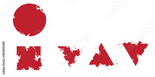 Retro Red Japanese Set Round Grunge badge , hand drawn red sticker brush. vector red eps10