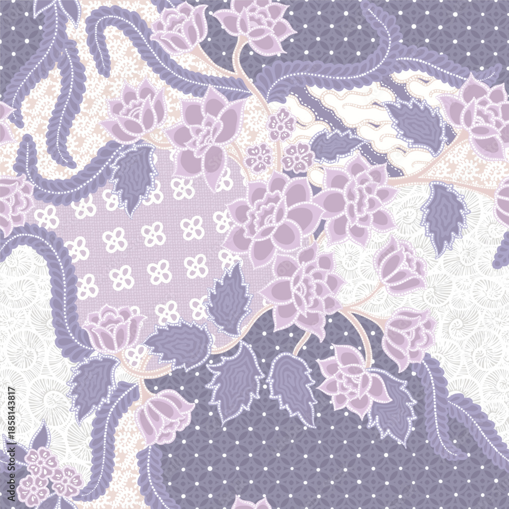 Fototapeta premium Elegant Floral Batik Inspired Seamless Textile Pattern