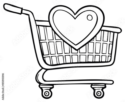 Shopping cart outline with heart shape is ideal for celebrating holidays or special occasions with gifts and surprises.