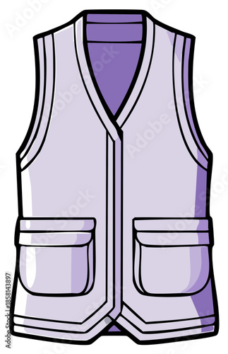 Isolated purple vest with pockets and zipper for outdoor activities like hiking and fishing