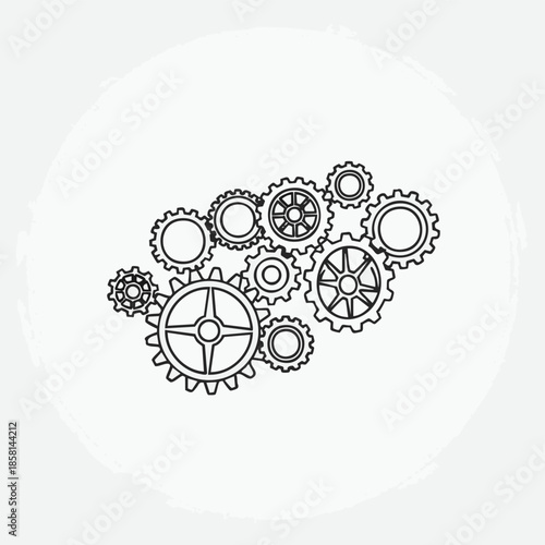 Gears mechanism teamwork black and white.