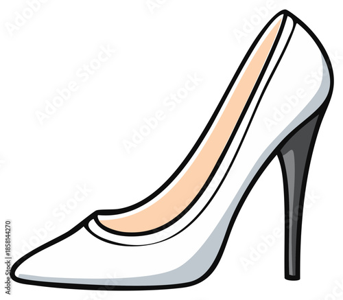 Elegant white stiletto heel shoe with pointed toe and thin heel perfect for formal occasions