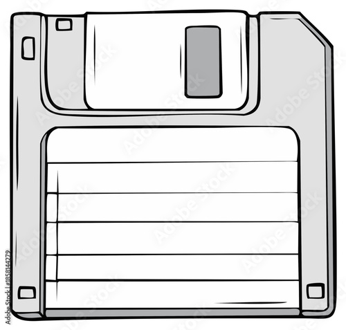 Retro Computer Storage Device Illustration A Vintage Floppy Disk Icon in Gray and White