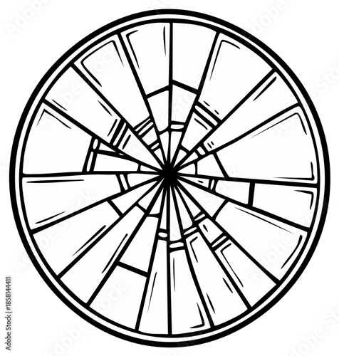 Abstract circular pattern of shapes with internal linework, geometrical design with repeating elements