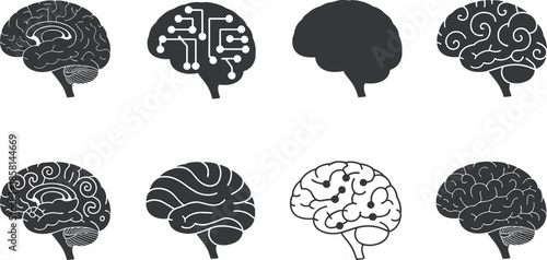 Human, Brain, Artificial, Intelligence, Collection, Silhouette, Vector, Icon, Neurology, Mind, Circuit, Technology, Concept, Science, Knowledge, Medical, Psychology, Thinking, Creative, Logo.