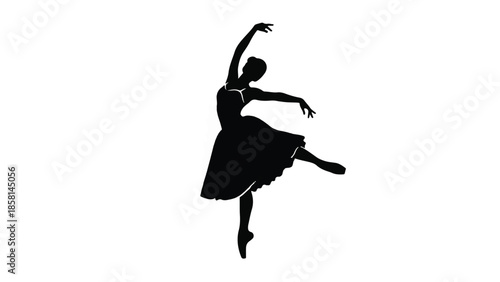 Graceful silhouette of a ballet dancer in a dynamic pose on a white background