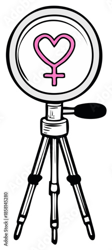 Illustrated ring light with pink female symbol and heart on tripod representing women's empowerment