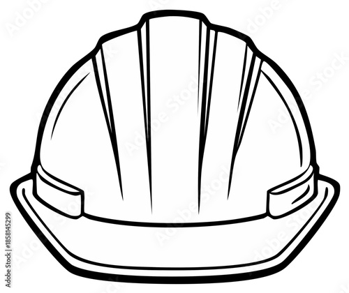 Construction Helmet Black and White Line Art for Safety and Industry Icons or Designs Graphic