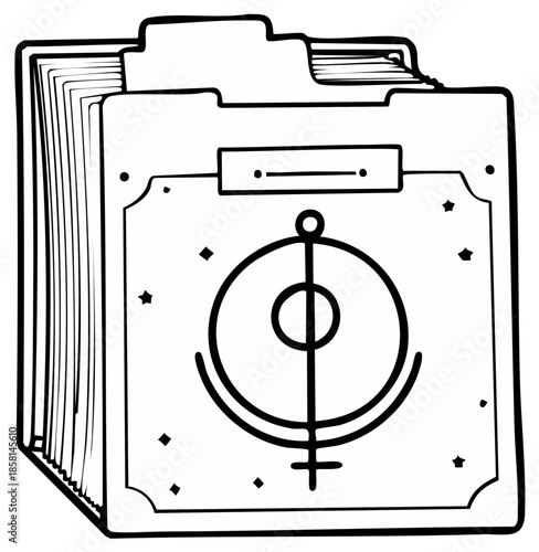 Hand drawn folder with esoteric symbol for mystical documents and arcane knowledge
