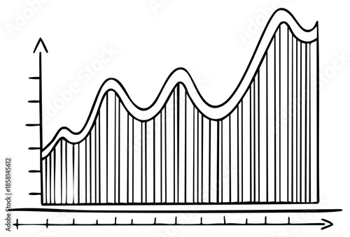 Hand drawn line graph showing fluctuating data trends over time with vertical bars