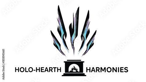 Abstract holographic flames emerge from a stylized hearth, symbolizing warmth and innovation.