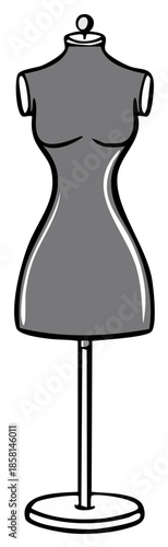 Elegant Gray Dress Form on Stand for Fashion Design and Sewing Projects and Illustration