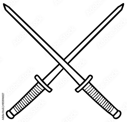 Crossed swords icon illustration. Vector graphic of weapon, symbol of combat