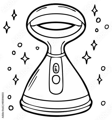 Cartoon drawing of a face steamer with stars around it