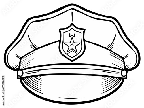 Illustration of a classic police officer's cap with a badge on the front