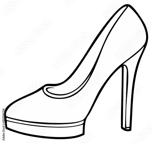 Elegant High Heel Shoe Silhouette Vector Illustration, Glamorous Fashion Footwear, Black Outline, Modern Style, Single Object