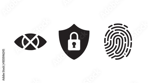 Security Icons with Lock and Fingerprint in Simple Flat Design on White Background for Cybersecurity