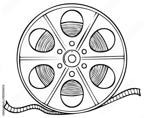 Film reel vector illustration, movie cinema media concept, black and white