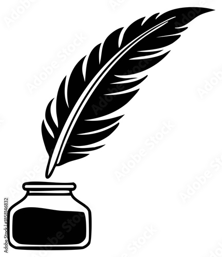 Classic Quill Pen Resting In A Bottle Of Ink Symbolizing Writing And Creativity