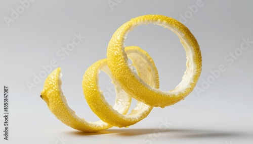 Wallpaper Mural Spiraled Lemon Peel Twisting in an Artistic Composition on a Soft Gray Background Torontodigital.ca