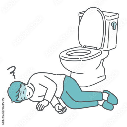 トイレで意識を失い倒れている男性のイラスト（ヒートショック・失神）