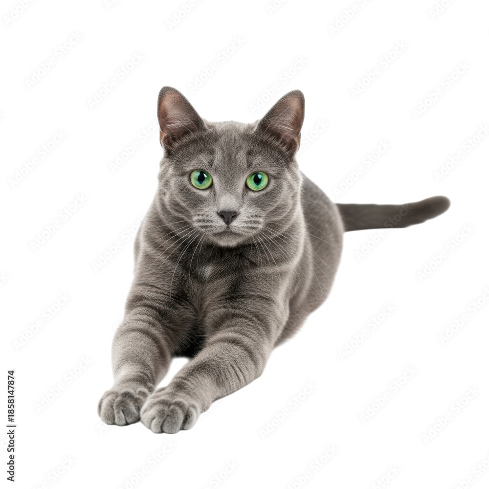 Obraz premium Gray cat with green eyes isolated on transparent background