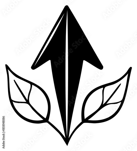 Abstract arrow, leaves design for growth, success, forward movement and environmentalism