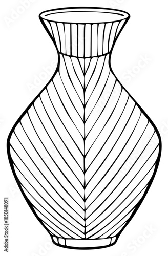 Ink drawing of a decorative vase, with a chevron patterned design.