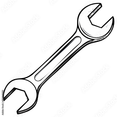 Hand drawn double ended wrench tool illustration isolated on white background