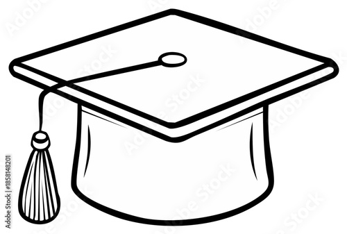 Black and white academic graduation cap with tassel celebrating educational achievement and success