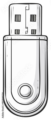USB flash drive illustrated in black and white