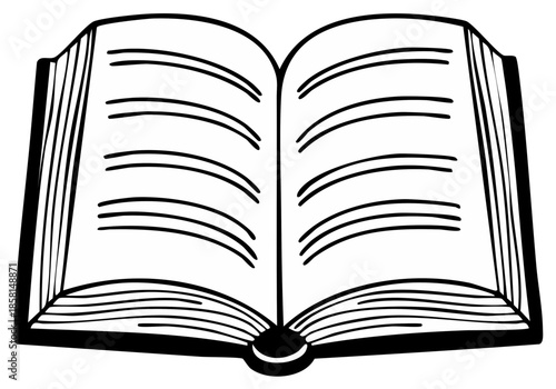 Open book with blank pages for writing or reading. Simple, clean line art illustration.