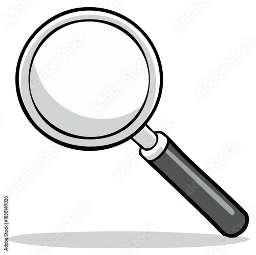 Cartoon Magnifying Glass: A Simple Illustration with Sleek Gray and Black Design, Focusing on Object Detail