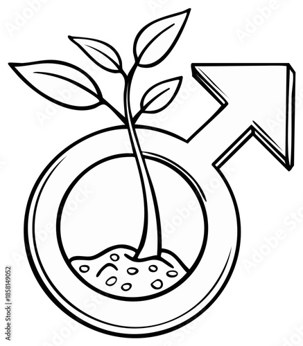 Male Symbol with Sprout Growing Inside, Representing New Life and Growth