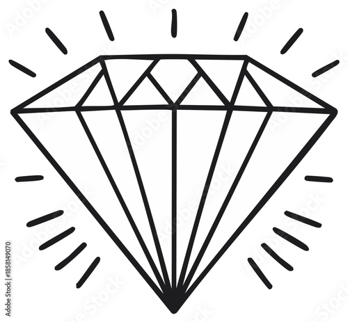 Simple hand-drawn diamond illustration sparkling with radiating lines symbolizing brilliance and value