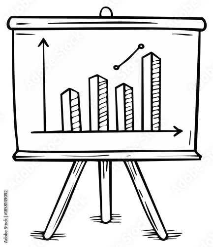 Hand drawn business growth chart on a whiteboard easel presentation board