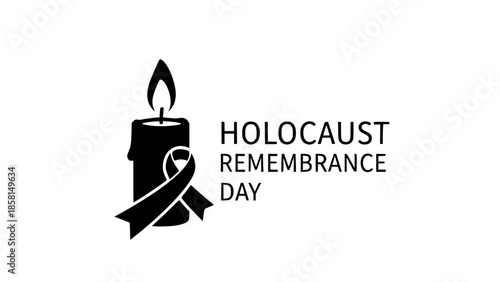 Holocaust remembrance day symbol with candle and awareness ribbon on white background for memorial and tribute purposes internationally
