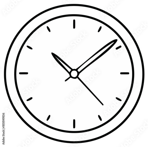 Round Wall Clock Outline Minimalistic Style Depicting Time with Minute and Hour Hands Graphic Design Template